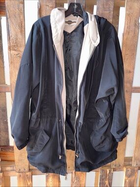 Men's Black Hooded Field Jacket with Contrast Lining